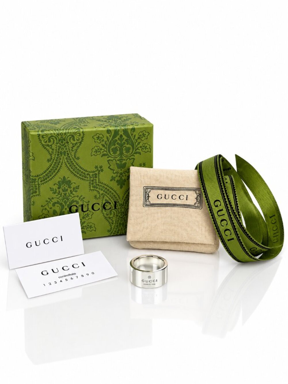 GUCCI 925 Silver Signature Trademark Ribbed Band Ring 6.75 (14)